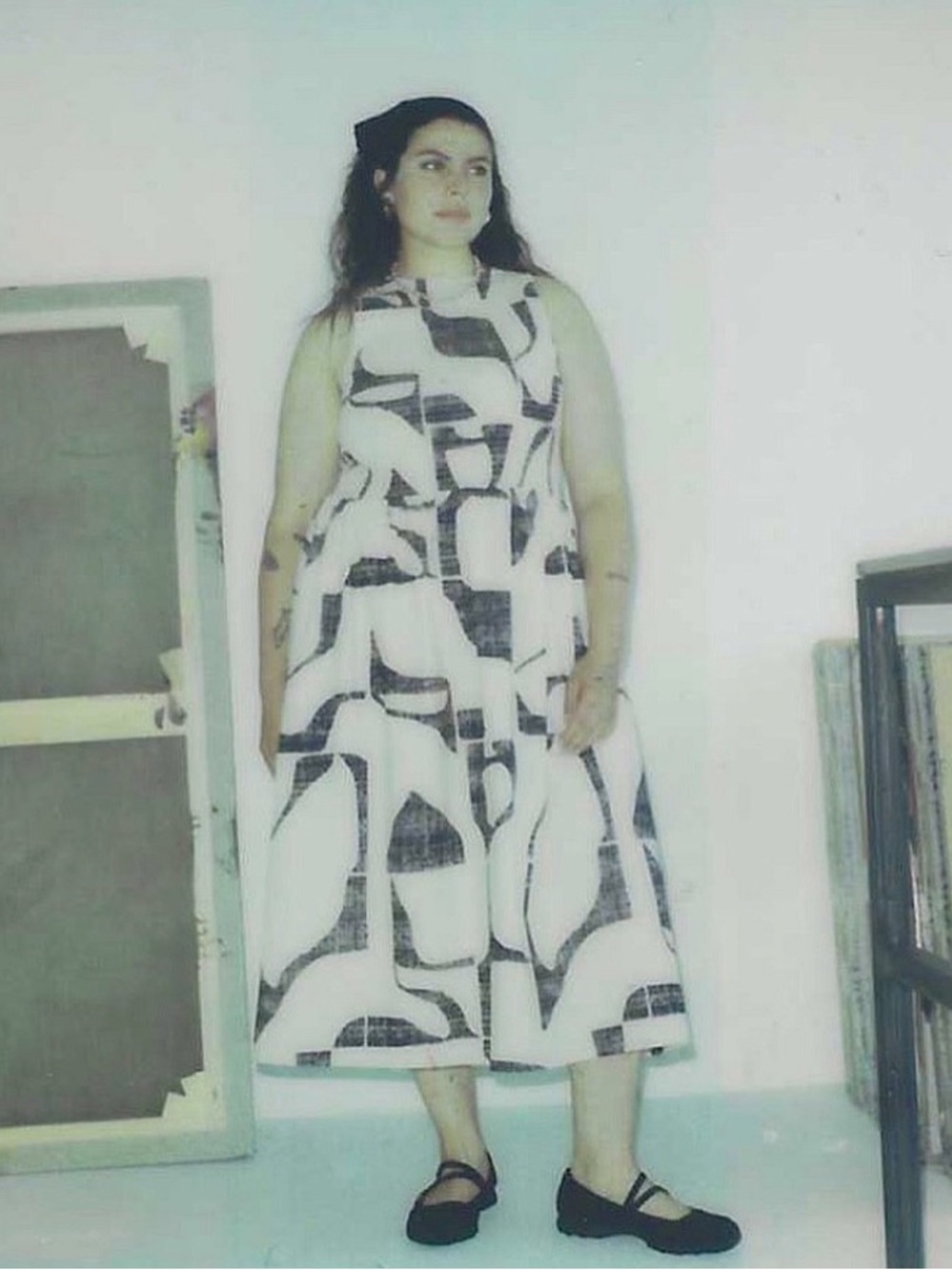 NWOT Wray flor dress medium slate deco print cream